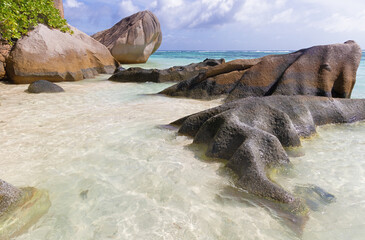 Granite rocks of Anse source d'argent in La Digue, Seychelles