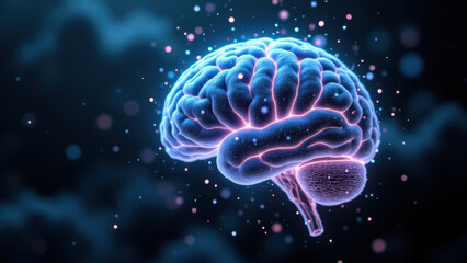 Obraz premium An artistic rendering of a human brain with an abstract representation of artificial general intelligence or AGI.