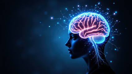 A digital art illustration of a human head with a glowing brain representing advanced cognitive processes or artificial general intelligence.