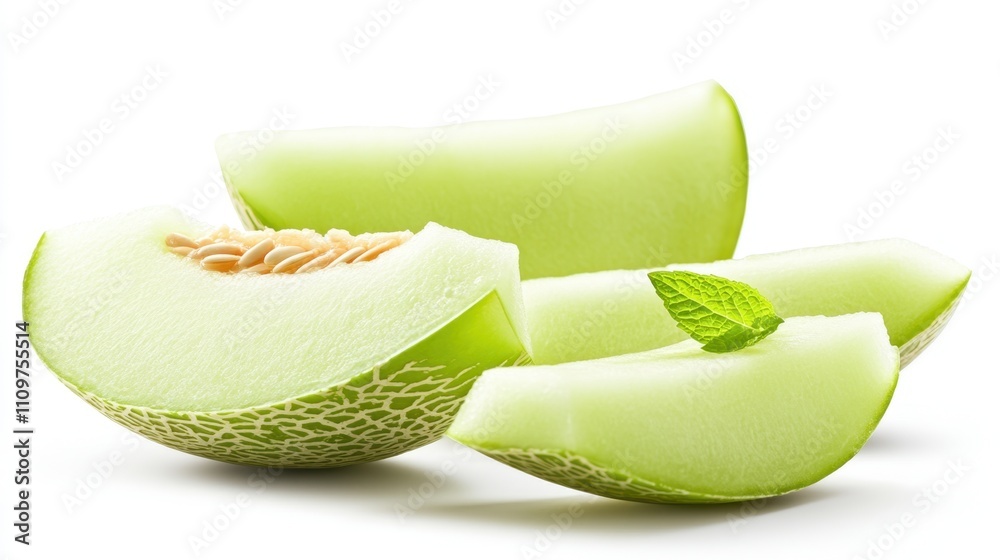 Aufkleber full honeydew melon with fresh slices displayed on a clean white background showcasing vibrant color