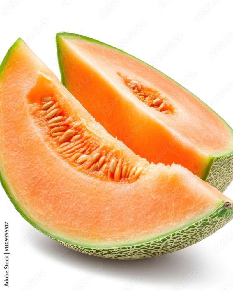 Aufkleber fresh honeydew melon with vibrant slice ready to be enjoyed on a crisp white background