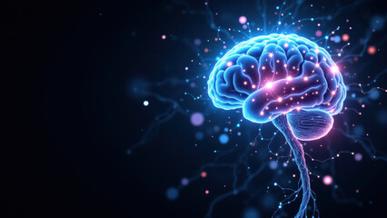 Fototapeta premium Illustration of an Artificial General Intelligence brain with light effects.