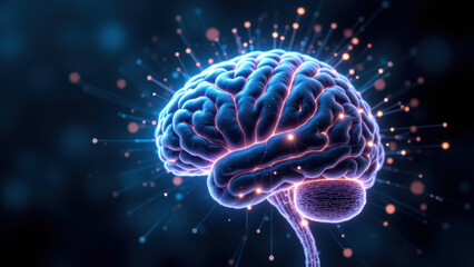 An artistic representation of an AI-powered human brain with futuristic elements.