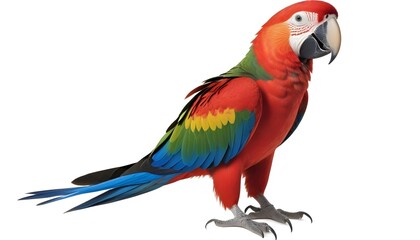 Fototapeta premium A colorful red, blue, and green parrot with a large beak perched on a surface