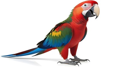 Fototapeta premium A colorful red, blue, and green parrot with a large beak perched on a surface