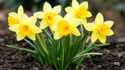 Fototapeta premium Joyful Daffodils Bloom in Vibrant Yellow Hues to Celebrate the Arrival of Spring Equinox