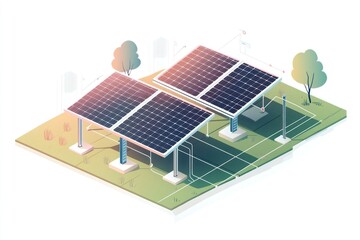 Isometric illustration of two solar panels in a park.