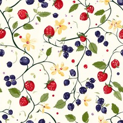 Beautiful Berries and Flowers Seamless Pattern