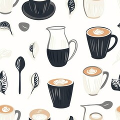Elegant Coffee Pattern with Leaves