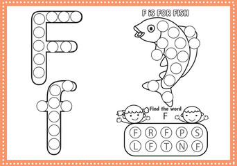 

dot marker alphabet coloring and activity page with outline vector for Pre-school Kids
