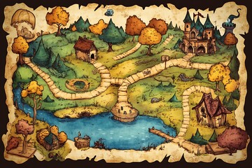 Naklejka premium Fantasy Map Illustration