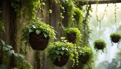 Hanging vines in a lush, green environment