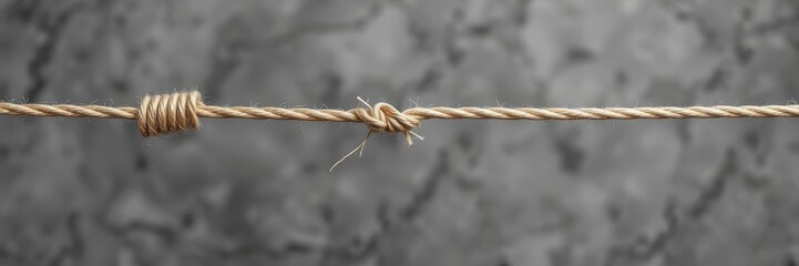 A taut rope stretched to its limits, showing signs of fraying and crumbling under immense pressure, pressure, string, stress