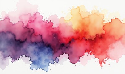 Obraz premium Vibrant watercolor background with abstract splashes in pink, purple, orange, and blue, perfect for creative projects, advertisements, and artistic designs.