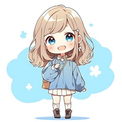 Cute chibi girl in casual outfit. Concept of kawaii, fashion, and youth.
