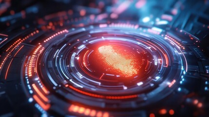 A biometric scanner glowing as a user authenticates with a fingerprint, cinematic depth of field