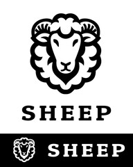 Stylized vector illustration of a sheep head logo with bold black lines, featuring intricate wool details