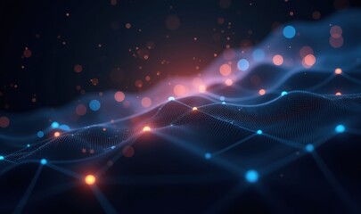 Dynamic abstract illustration of glowing waves with particles, ideal for technology, digital innovation, or data visualization themes.