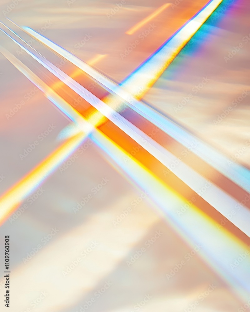 Poster sunlight refracts through a prism to create vibrant rainbows on white surfaces
