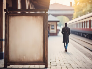 Mock up advertisement board at a old station