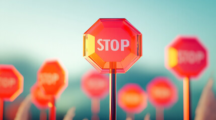 Stop Sign Field  Red Octagon Warning  Caution  Halt  Restriction  Danger  Boundary  Limit