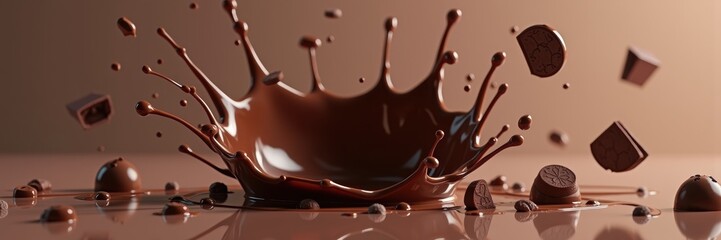 A stunning close-up of rich chocolate splashing, perfect for showcasing culinary art, desserts, or food-related marketing.