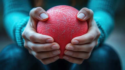 Hands Gently Holding a Vibrant Red Fruit