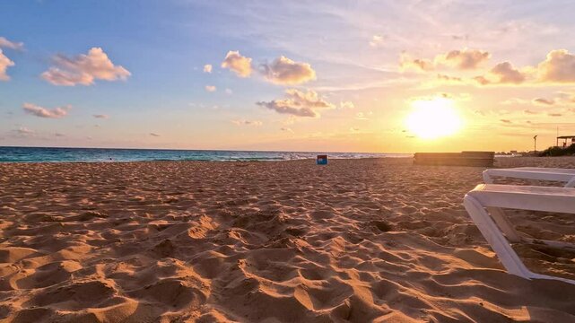 Sunset hyperlapse timelapse over Aya Napa beach in Cyprus Beautiful colours