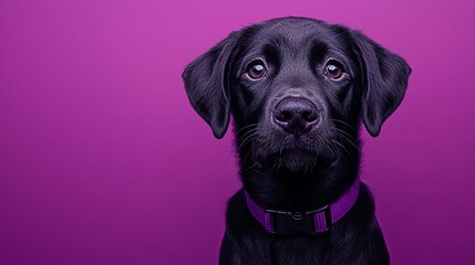 Fototapeta premium Purple Banner Featuring a Dog Wearing a Colorful Collar - Vibrant Background with Playful Pet Theme