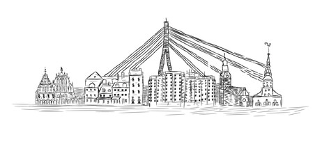 Riga city skyline sketch