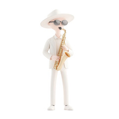 Naklejka premium Stylish saxophonist playing jazz music with passion and flair., isolated on a transparent background.