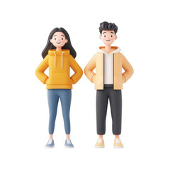 Fototapeta premium Two young adults in casual stylish clothing, showcasing modern fashion trends., isolated on a transparent background.