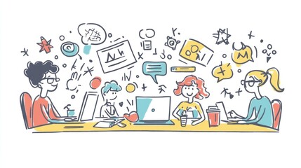 Team brainstorming, collaborating on project.