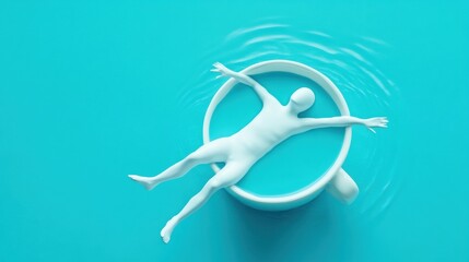 A white figure floats peacefully in a cup of blue liquid, creating a surreal scene, AI