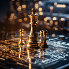 Golden Chess King on a Digital Chessboard