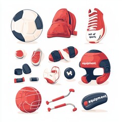 Naklejka premium Colorful sports equipment and accessories illustration.
