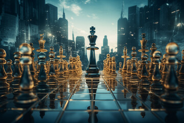 Futuristic Chess Pieces on a Reflective Board