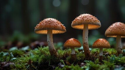 Glowing mushrooms in a forest.