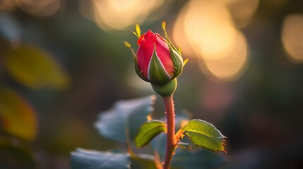 Sunrise Rosebud Close-up, Dewy Petals, Soft Light