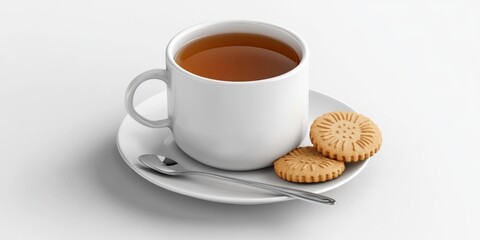 Cozy Tea Break: White Mug, Tea, Biscuits, Saucer