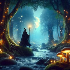 Wizard in a Magical Forest