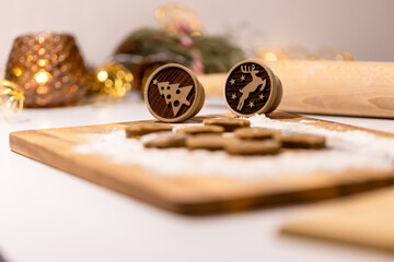 christmas and new year celebration, homemade gingerbread cookie baking, traditional recipe,...