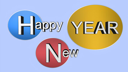 Happy New Year Text on Round Circles