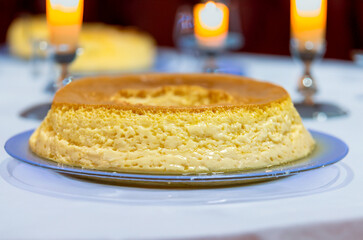 Milk ans eggs Pudding or Pudim de leite. Brazilian dessert homemade caramel custard pudding. Traditional brazilian flan