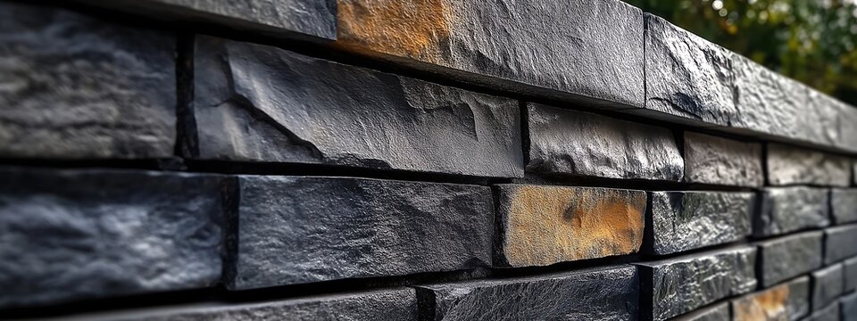 A modern, stylish concrete or brick low wall with sleek, designed for a contemporary residential space