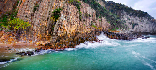 Basalt. Volcanic formation. Lava columns formed by the sea view. Güzelcehisar Lava columns. Bartın Türkiye.