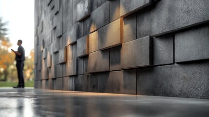 A modern, stylish concrete or brick low wall with sleek, designed for a contemporary residential space