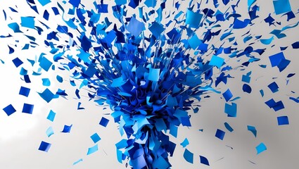 Colorful blue confetti explosion creating a festive atmosphere during a celebration event