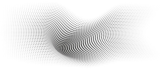 Fototapeta premium Flowing Wave Dot Halftone Pattern: Curve Gradient Shape on Transparent Background. Suitable for AI, Tech, Network, Digital, Science, and Technology Themes.