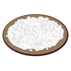 White rice on a plate vector illustration, a plate of cooked rice clip art, rice plate clipart cartoon
